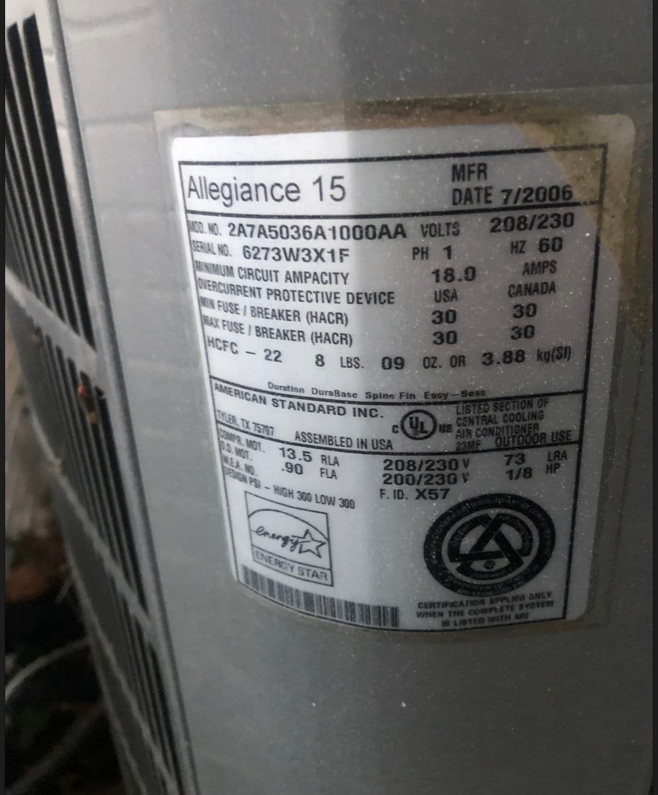 Gallery photos for AC Repair on an Older American Standard That Stopped Cooling: Image #1